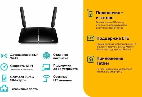 Wi-Fi ГБ-роутер Симкартой Archer MR600