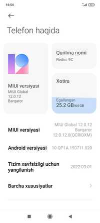 Xiomi Redmi 9C 64 gigabayt pamyat