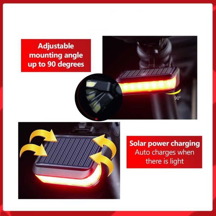 Комбинирана светлина за велосипед 2 в 1, Фар, Стоп, Соларно зареждане