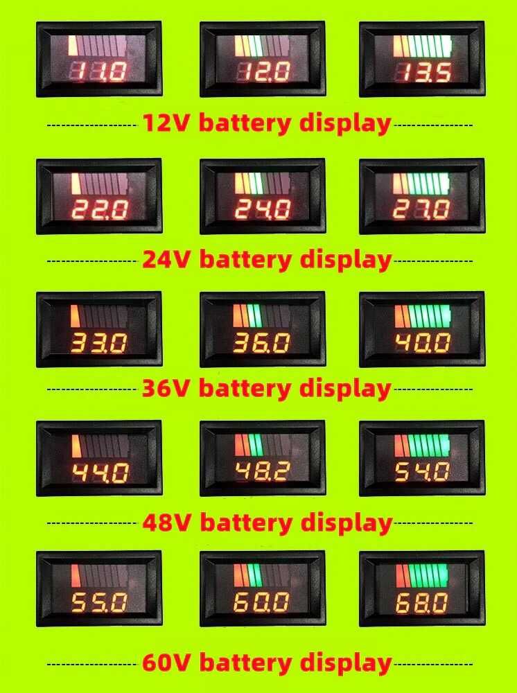 Индикатор за капацитета на батерията DC 8V-100V с термометър и аларма