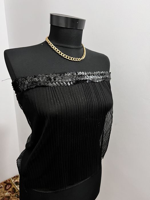 Top elegant negru cu paiete voal XS-S