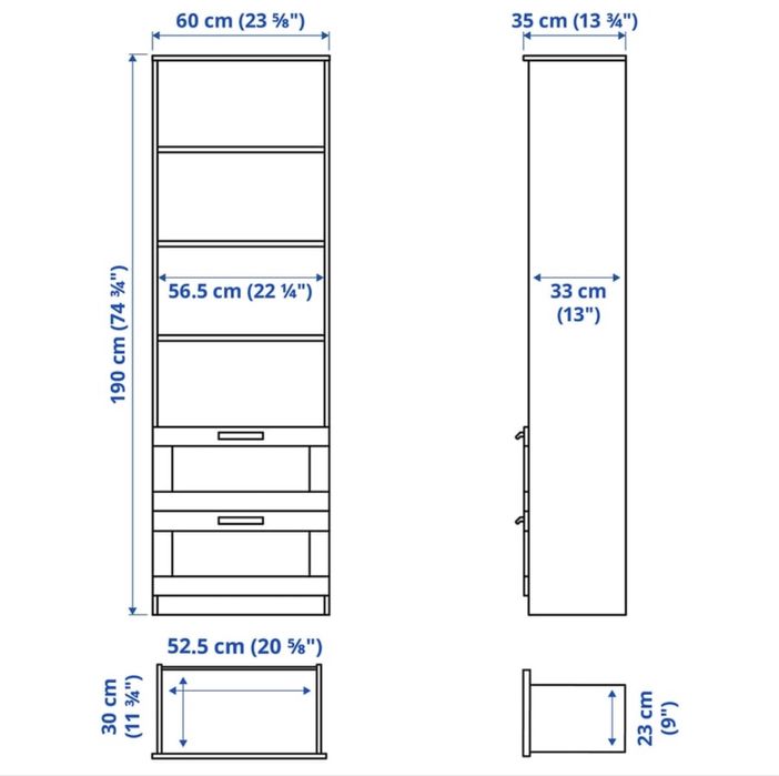 Biblioteca Ikea Brimnes,alba,60x33x190,polite reglabi,2sertare,ca Noua