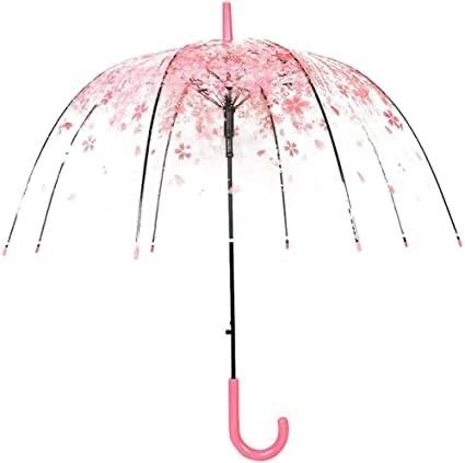 Umbrela transparenta in forma de cupola, imprimeu floral roz, 83 cm