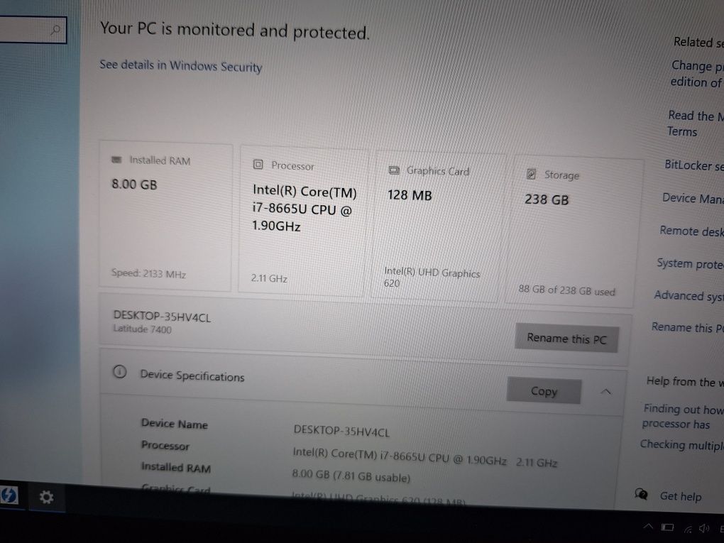 DELL Latitude 7400, Intel i7, Ram 8Gb, SSD NVMe 256 Gb