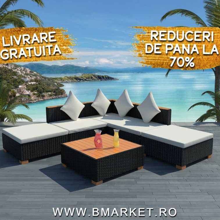 Set mobilier de gradina/terasa canapea/coltar 6 piese Negru/Alb Ratan