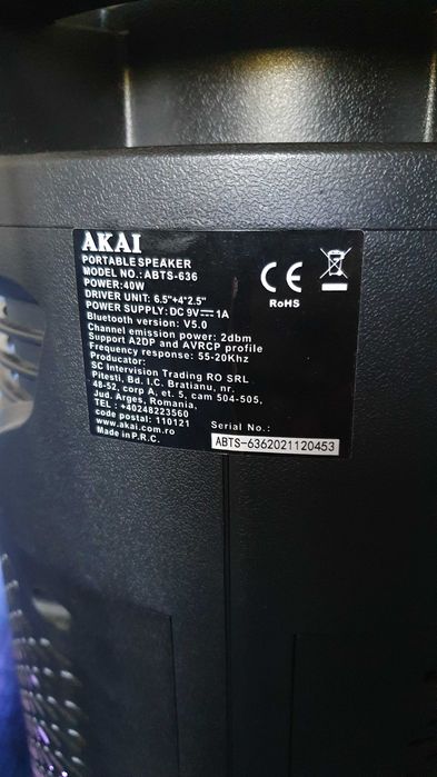 Boxa Akai ABTS 636 - bluetooth, telecomanda, microfon, karaoke