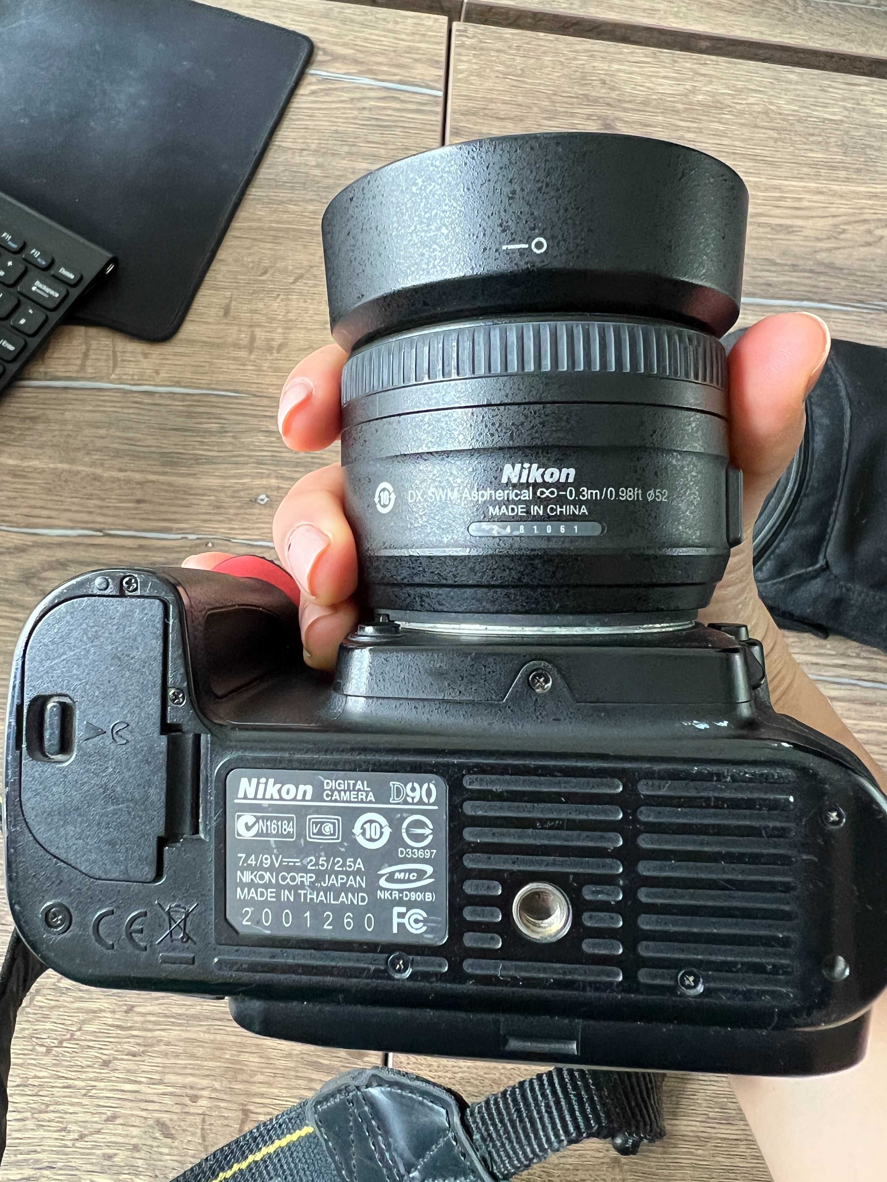 Nikon D90 + 2 oбектива, 3 батерии, мини трипод и дистанционно спусък