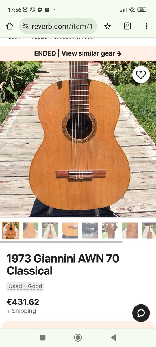 Класическа акустична китара Giannini AWN 70 Бразилия 1974г.