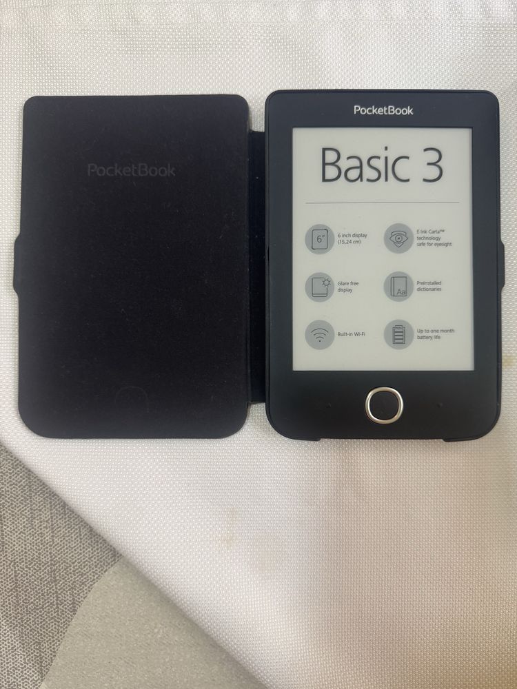 PocketBook Basic 3 (модел 614W) – Черен + оригинална кожена калъфка