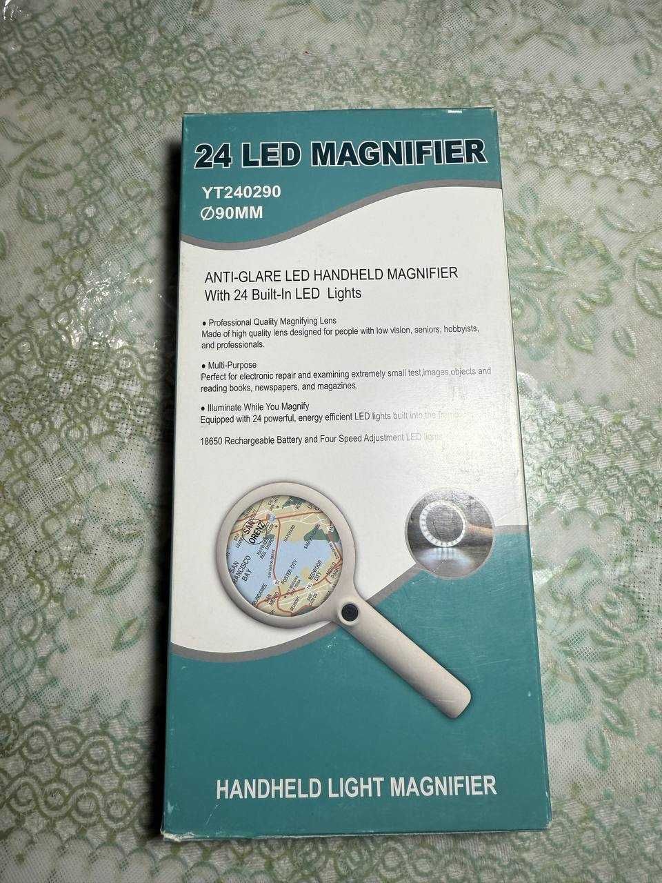 Лупа с подсветкой 24 LED, 30x, Ø90 мм YT 240290