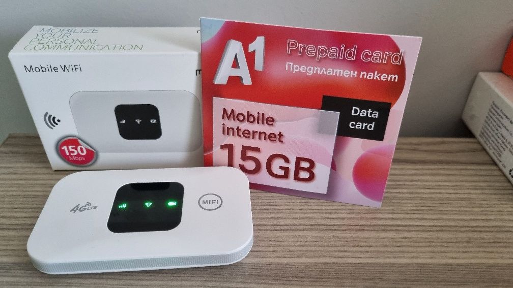 Преносим рутер с 15GB сим карта A1  ,Wifi модем 4G бисквитка Мтел