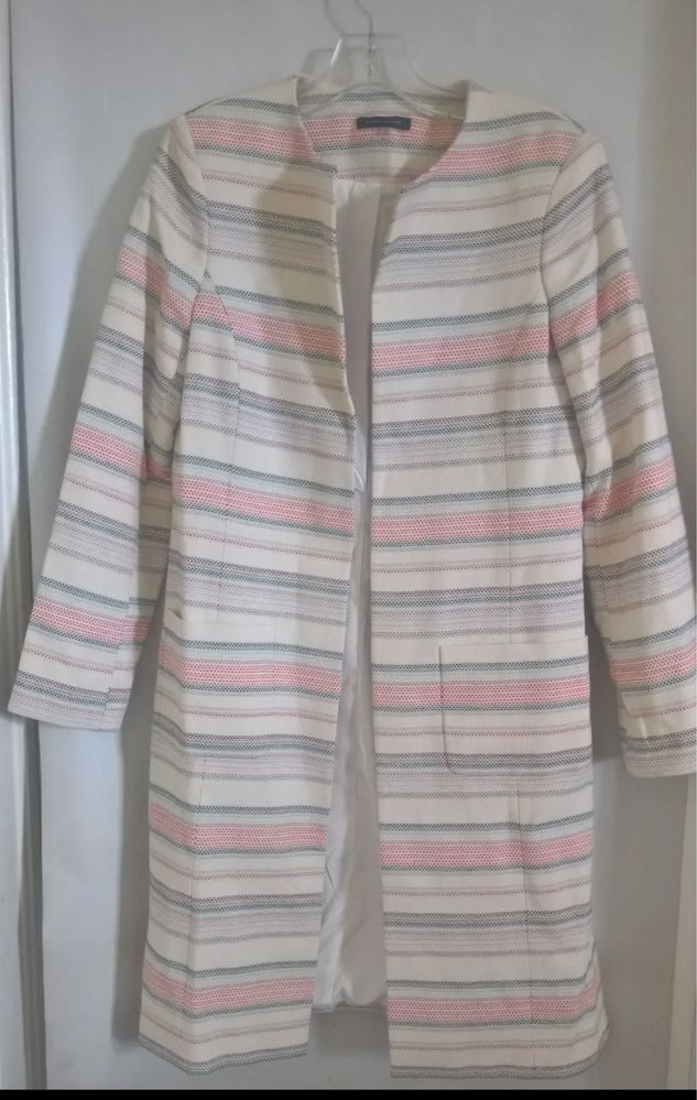 Jacketa lunga Tommy Hilfiger Striped Ivory Multi, marimea XS (US 2)