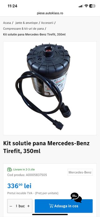 Compresor auto umflat roti cu solutie kit pana original Mercedes 180w