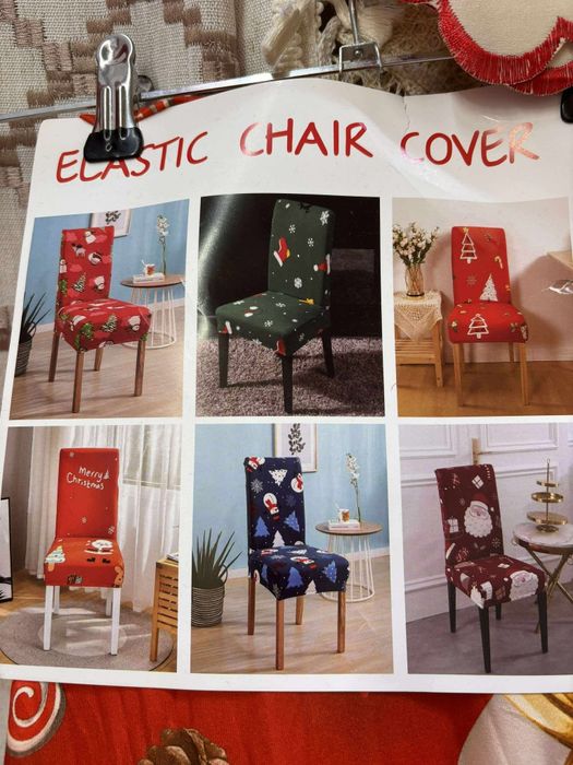 Set de fata de masa cu tematica Crăciun și set de 6 huse de scaun
