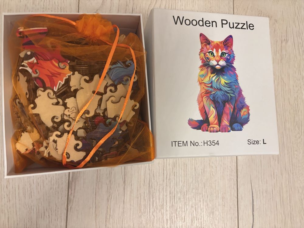 Puzzle din lemn in forma de pisica