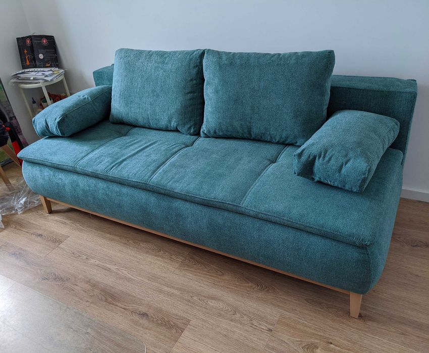 Canapea extensibila cu lada de depozitare, verde-turcoaz