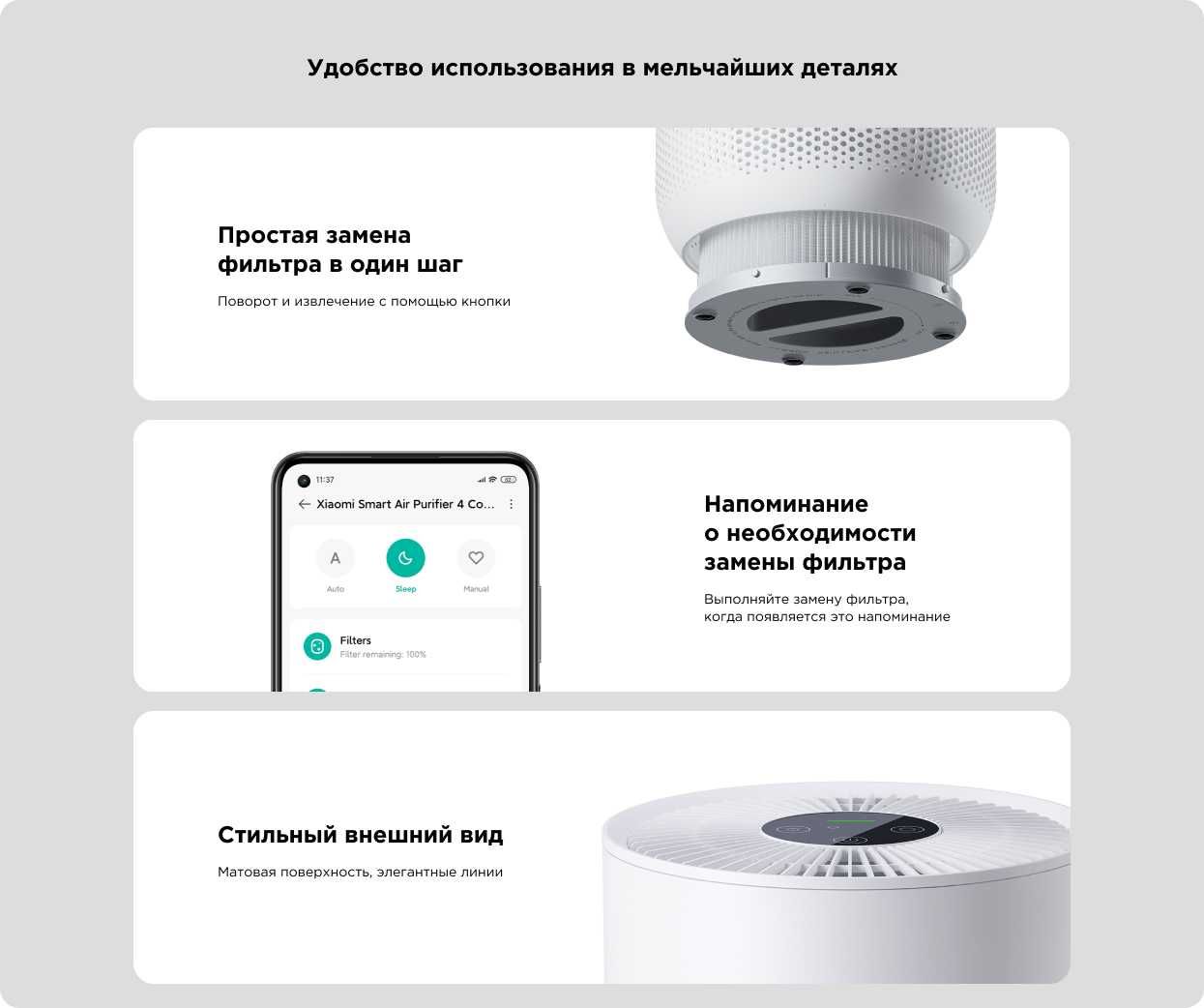 Умный очиститель воздуха Xiaomi Mi Smart Air Purifier 4 Compact | EU