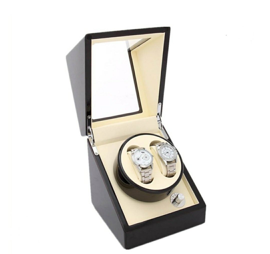 Cutie WATCH WINDER pentru 2 ceasuri automatice Negru interior bej