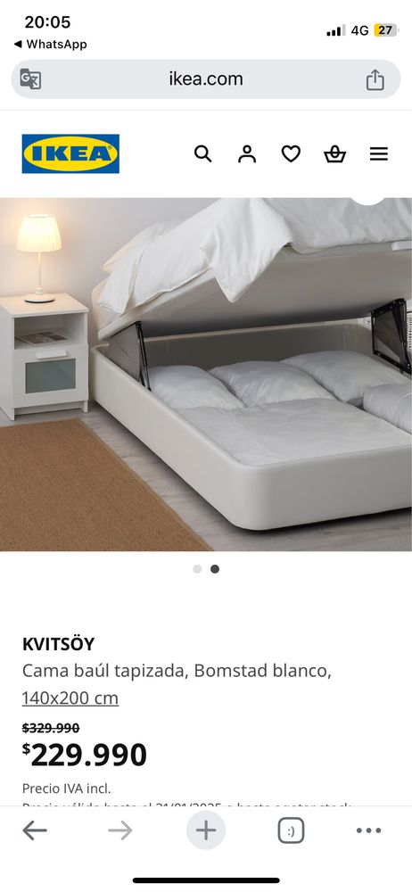 Pat IKEA KVITSOY NOU, 160x200 cm, cu lada depozitare si somiera