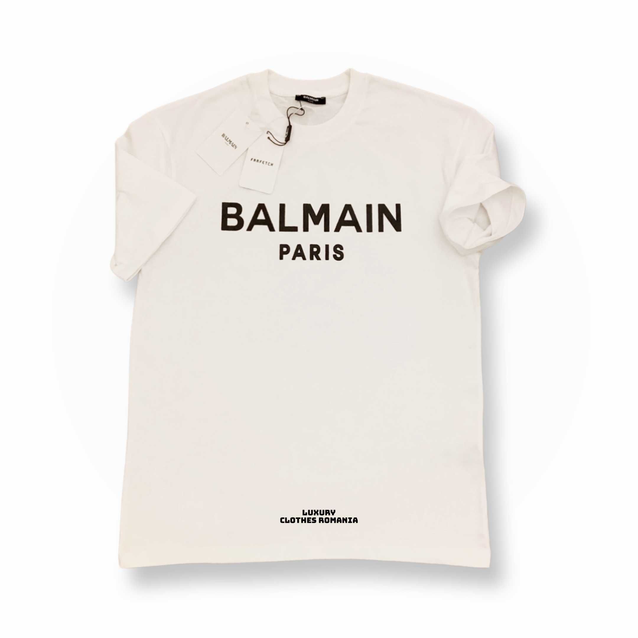 Tricou Balmain Paris flocked logo T-shirt disponibil pe negru&alb