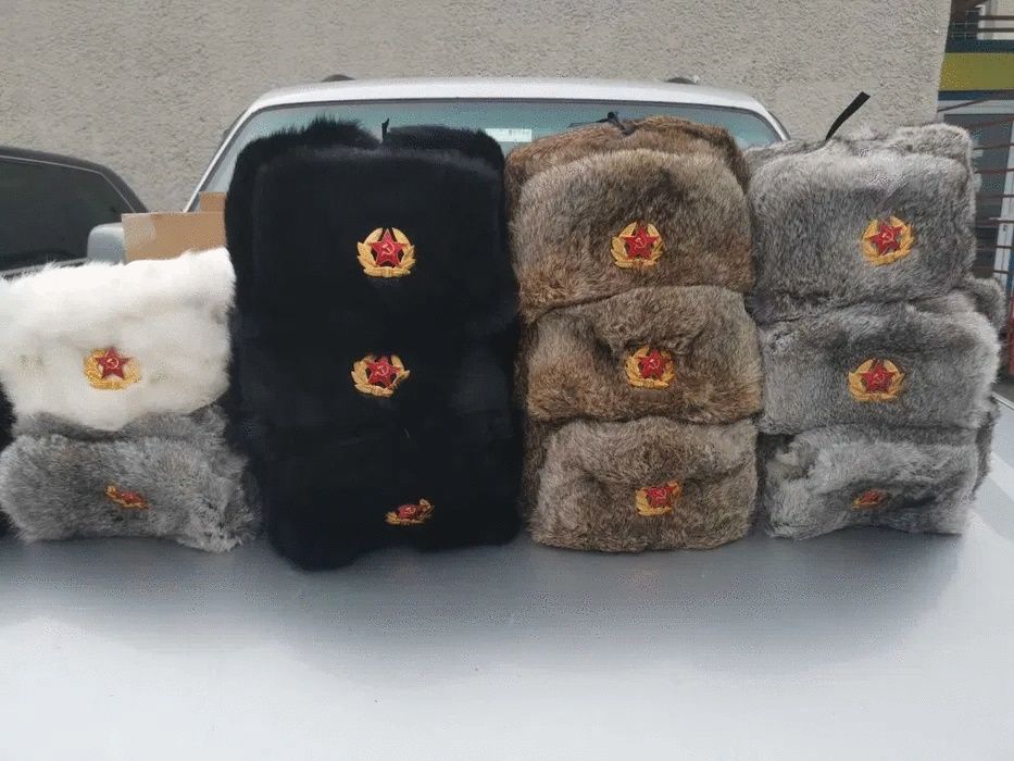 Руска зимна шапка ушанка. Заешка кожа. Естествен косъм
