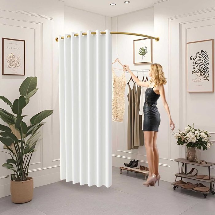 Cabină probă portabilă WPYGHLJN, cortină albă, cadru in C