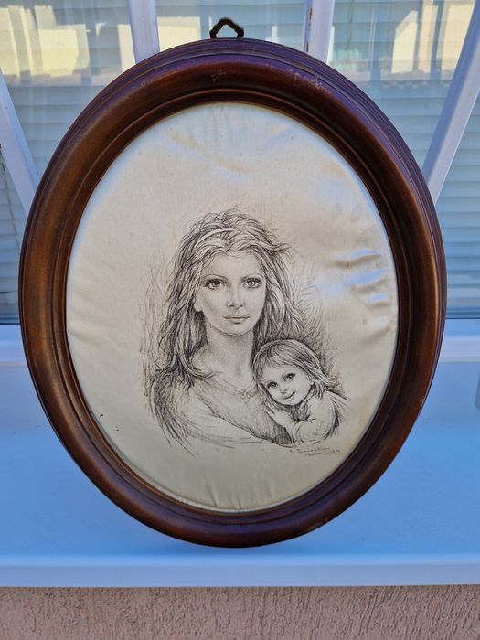 Прекрасна антикварна авторска картина върху коприна- Тарантино