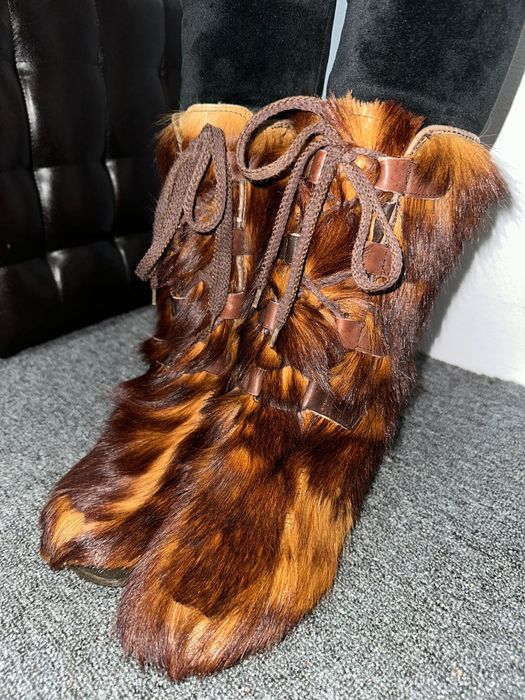 Ghete montane( vintage) din blană și piele naturală