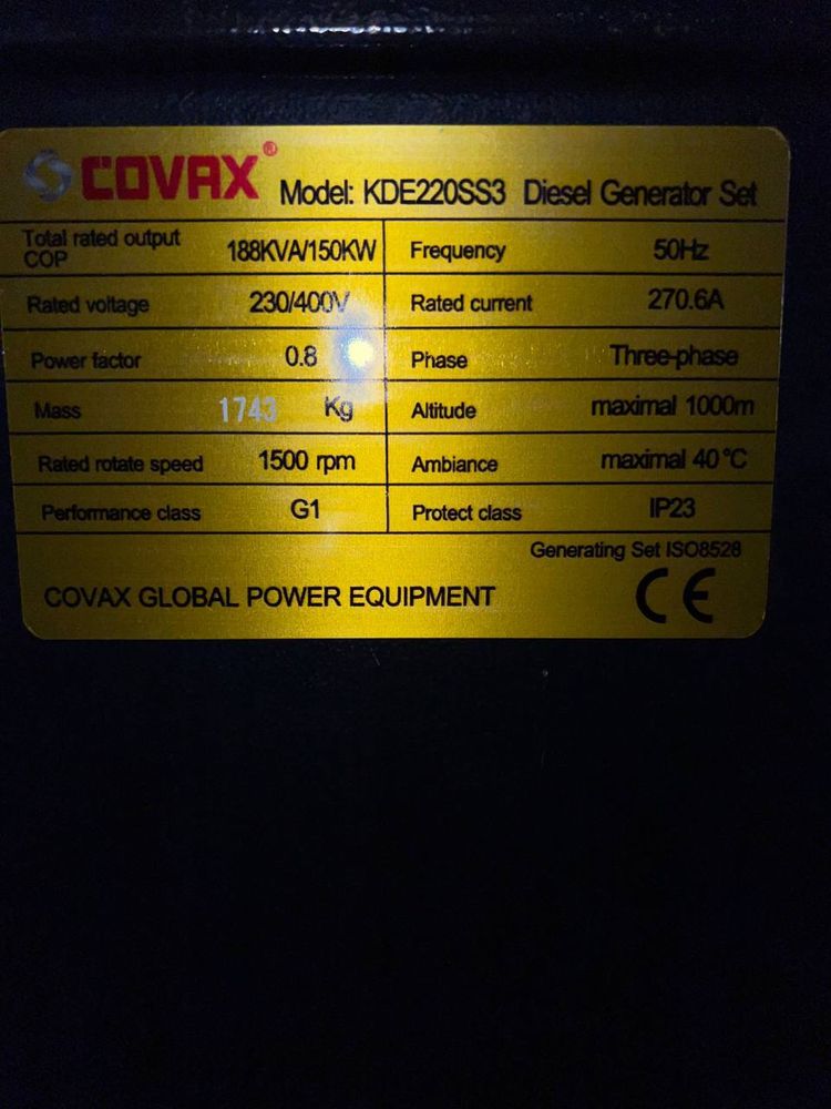 Generator Covax 188kva 150kw