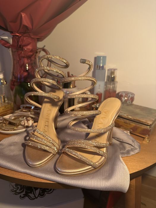 Sandale Cu Toc Subțire și Cristale Roze Șampanie Vanilla Days 34