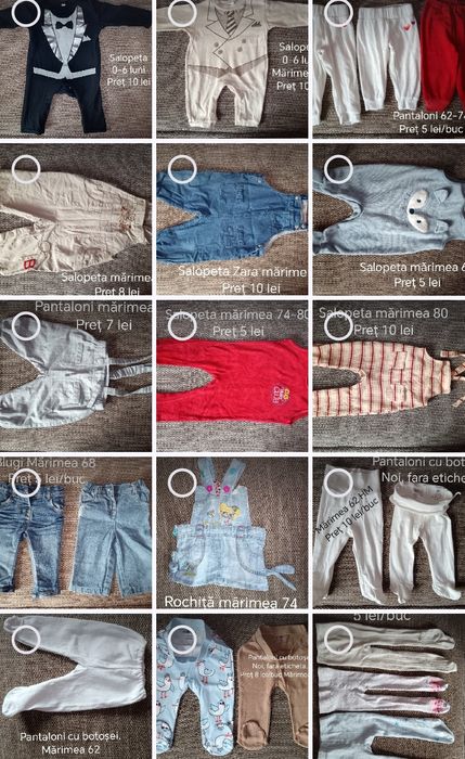 Vând body 74-80, pantaloni, ciorapi, salopete bebe 0-6 luni