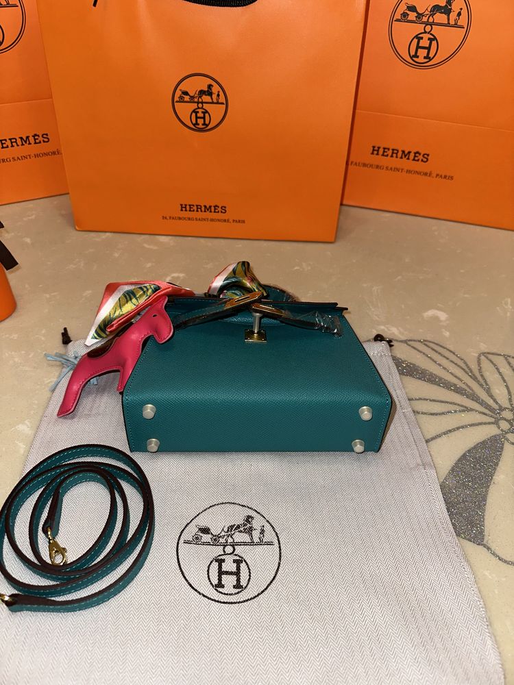 Geanta Hermes Kelly 19cm Turcoaz Piele naturala 100%/Punga Hermes