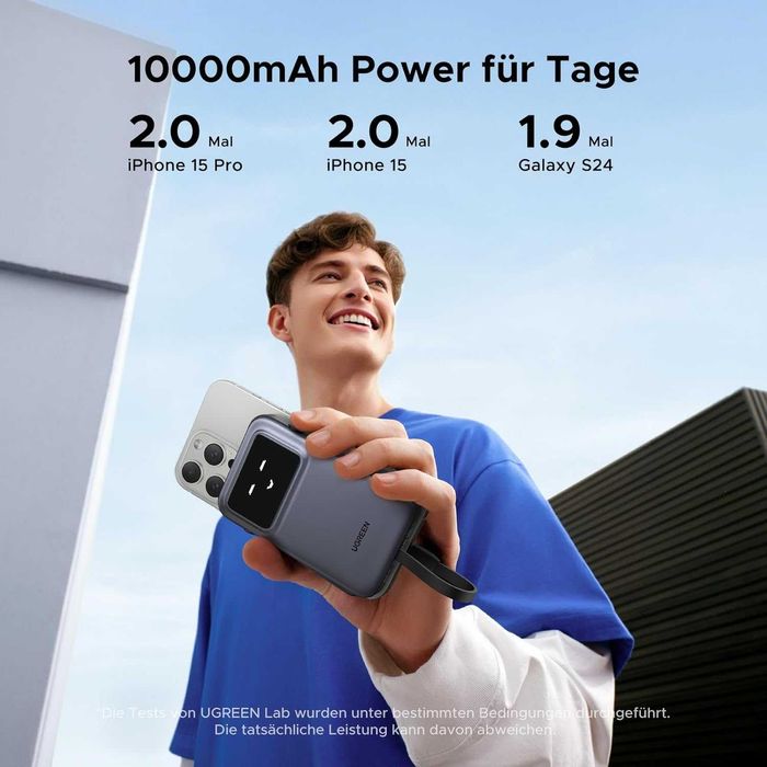 UGREEN UNO 10000mAh 30W Power Bank с вграден кабел