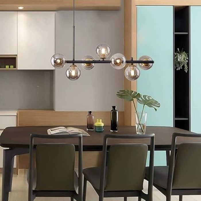 Lustră Stil Nordic, Design Asimetric, 7 surse de iluminare Bec G9, Neg