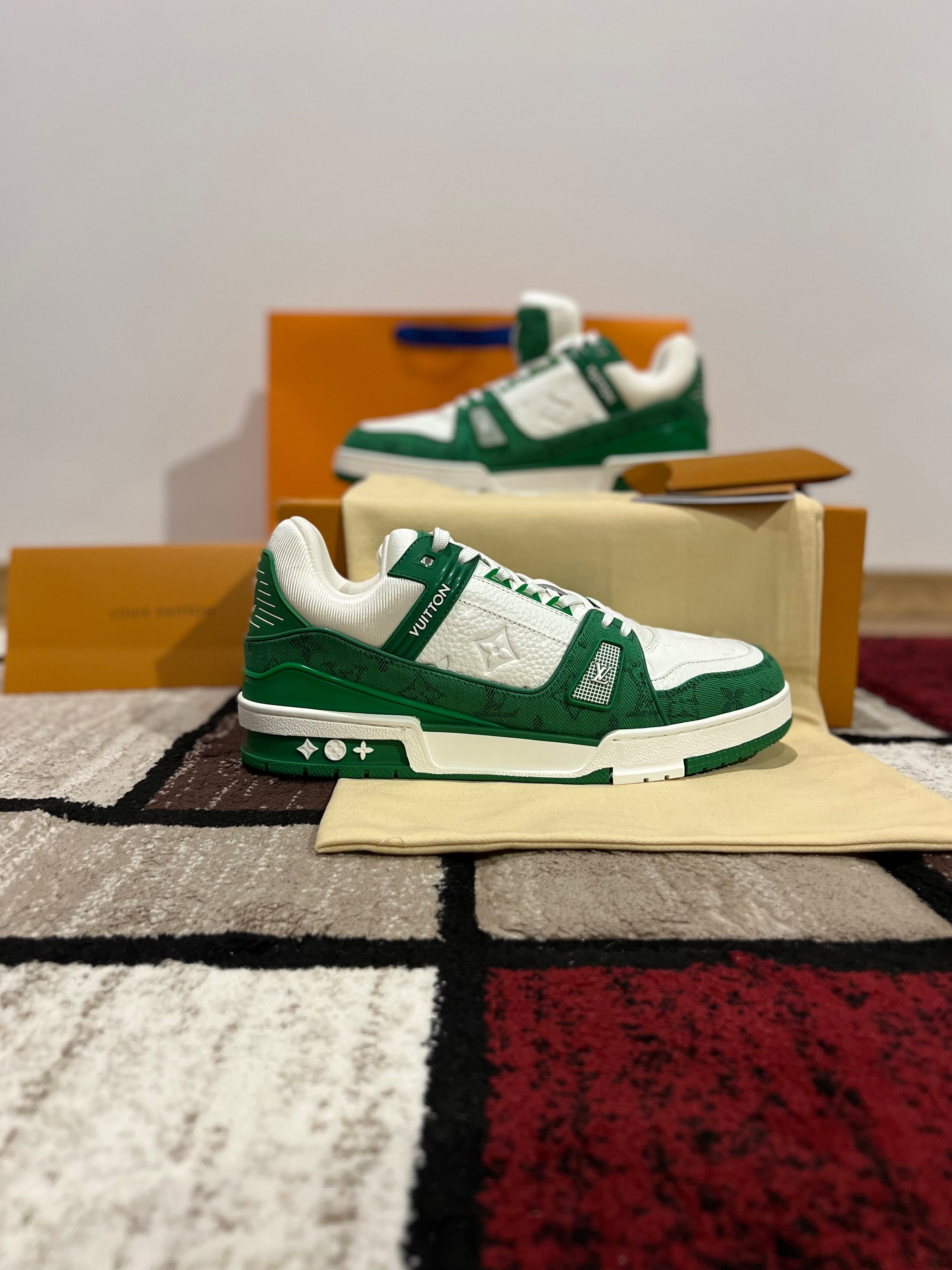 Louis Vuitton Trainer Green Monogram Denim White