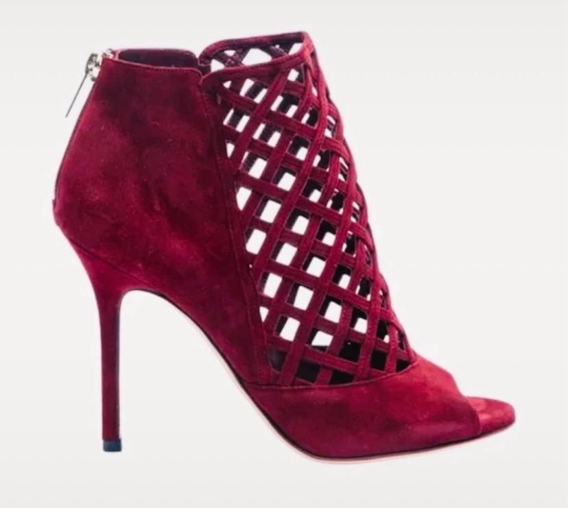 Отворени боти на висок ток  от набук бургунди Jimmy Choo 36,5