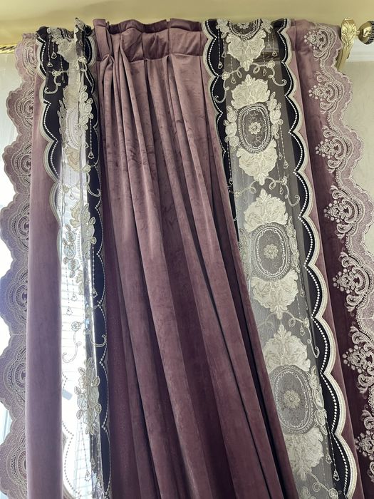 Штор турецский с карнизом с тюлом, высота 2,80