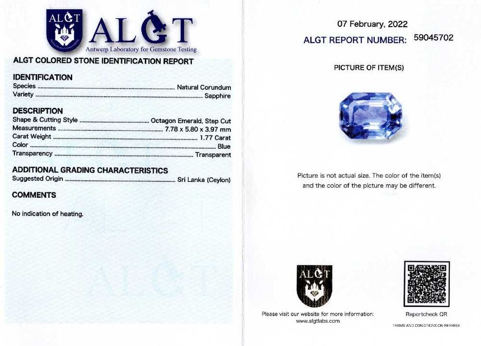 Safire 1,77 ct-2,37 ct,ALGT-cod 8923, 8924