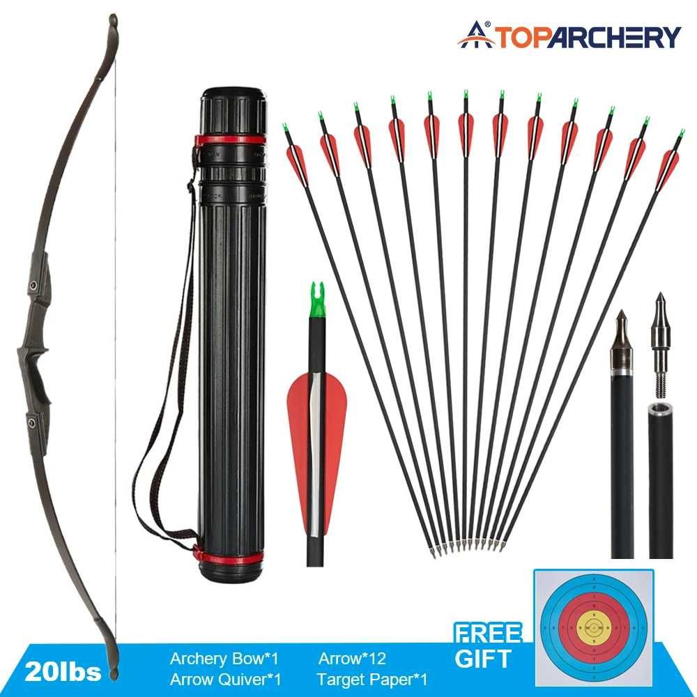 Комплект Спортен лък Toparchery 20 lbs, 12 карбонови стрели, Тубус