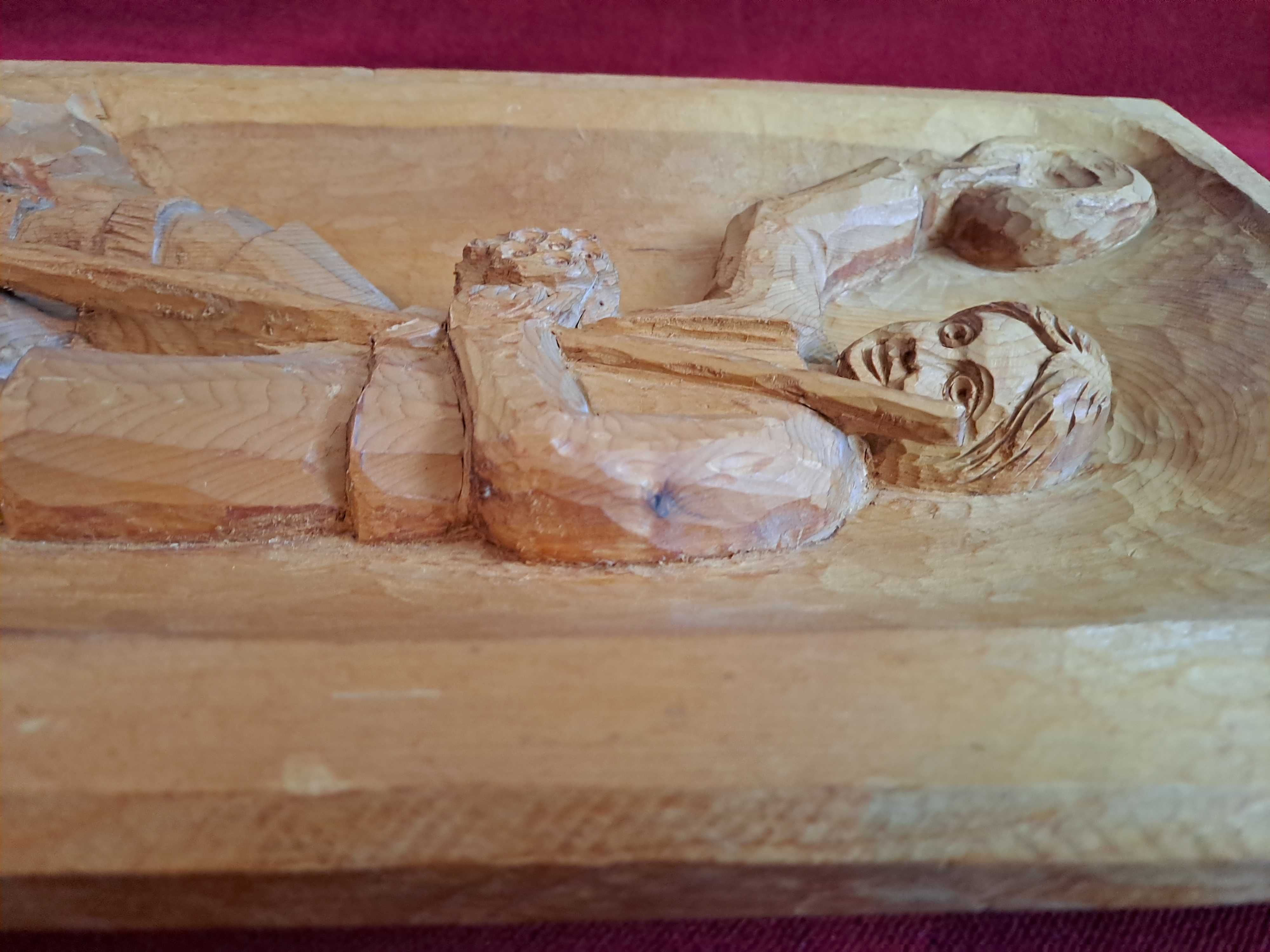 basorelief lemn sculptura lemn 48/28 cm semnat