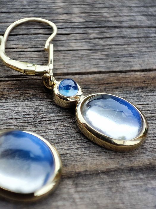 Cercei aur 14k cu Safir natural si Piatra Lunii UNICAT