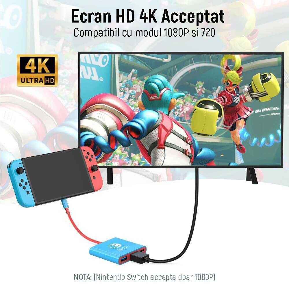 Adaptor Dock TV pentru Nintendo Switch, USB 3.0, PD 100W, 4K, 3 in 1