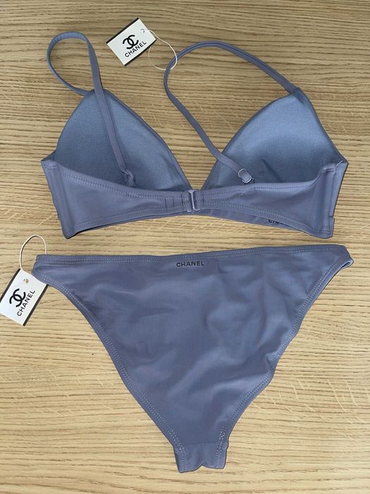 сив лилав бански Шанел триъгълници половинки сет комплект Chanel топ