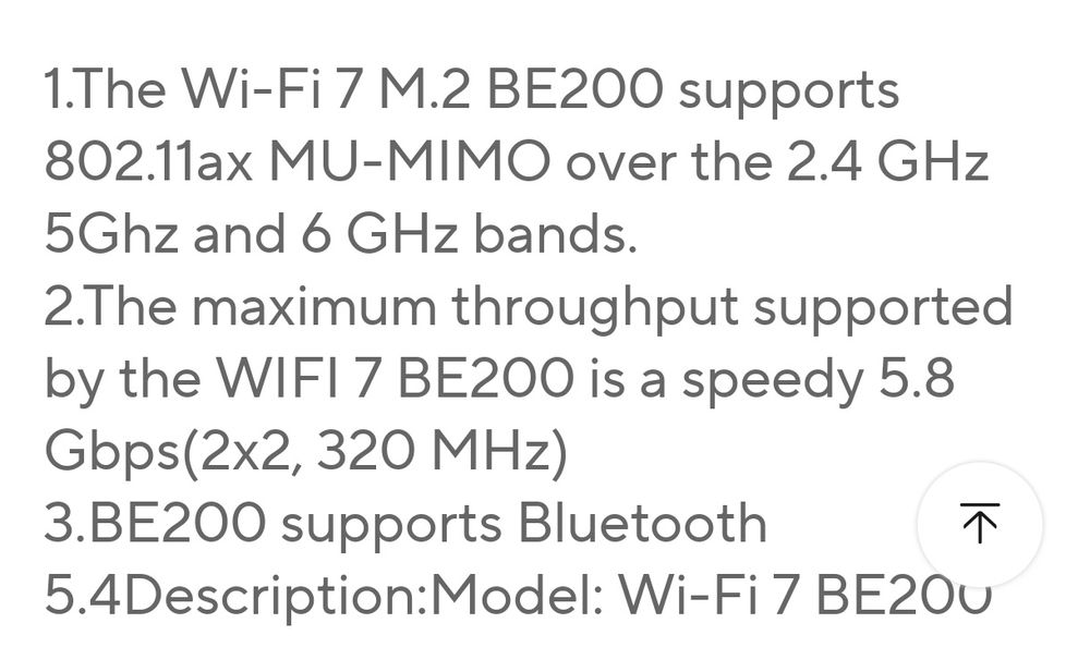 Intel BE200 NGW Wireless network card