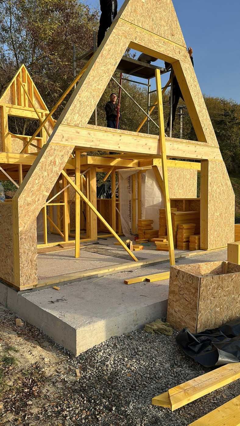 Cabana tip A Frame si casa din structura de lemn de vanzare la comanda