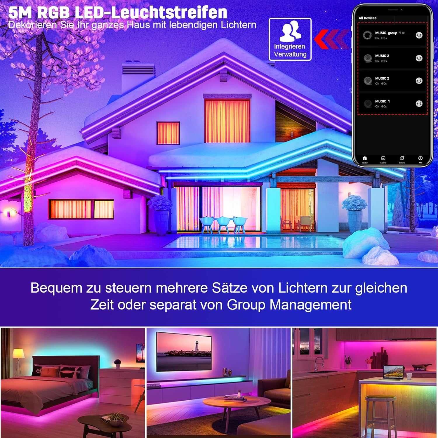 НОВА! Гъвкава LED неонова лента 5M RGB, Bluetooth, 12V