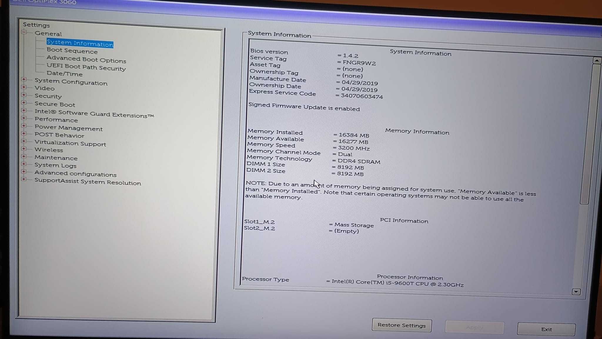 Mini PC Dell Optiplex 3060, i5-9600T (35W), 256gb m2, 16Gb RAM 3200mhz