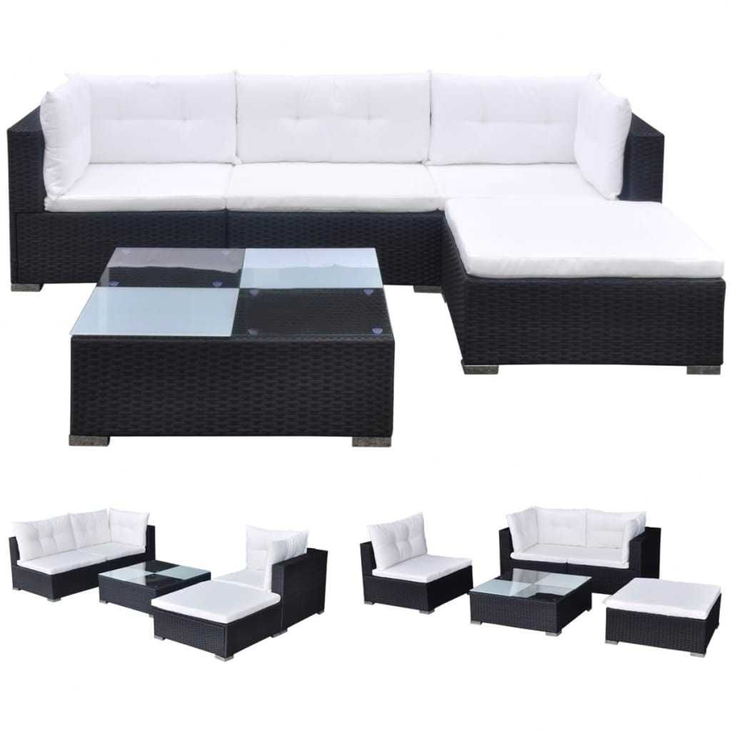 Set mobilier de gradina/terasa canapea/coltar 5 piese Negru/Alb
