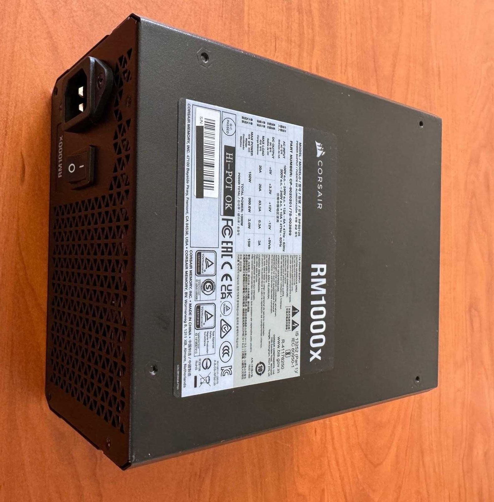 Corsair RMx Series RM1000x 1000W PSU – 80 PLUS Gold, напълно модулен