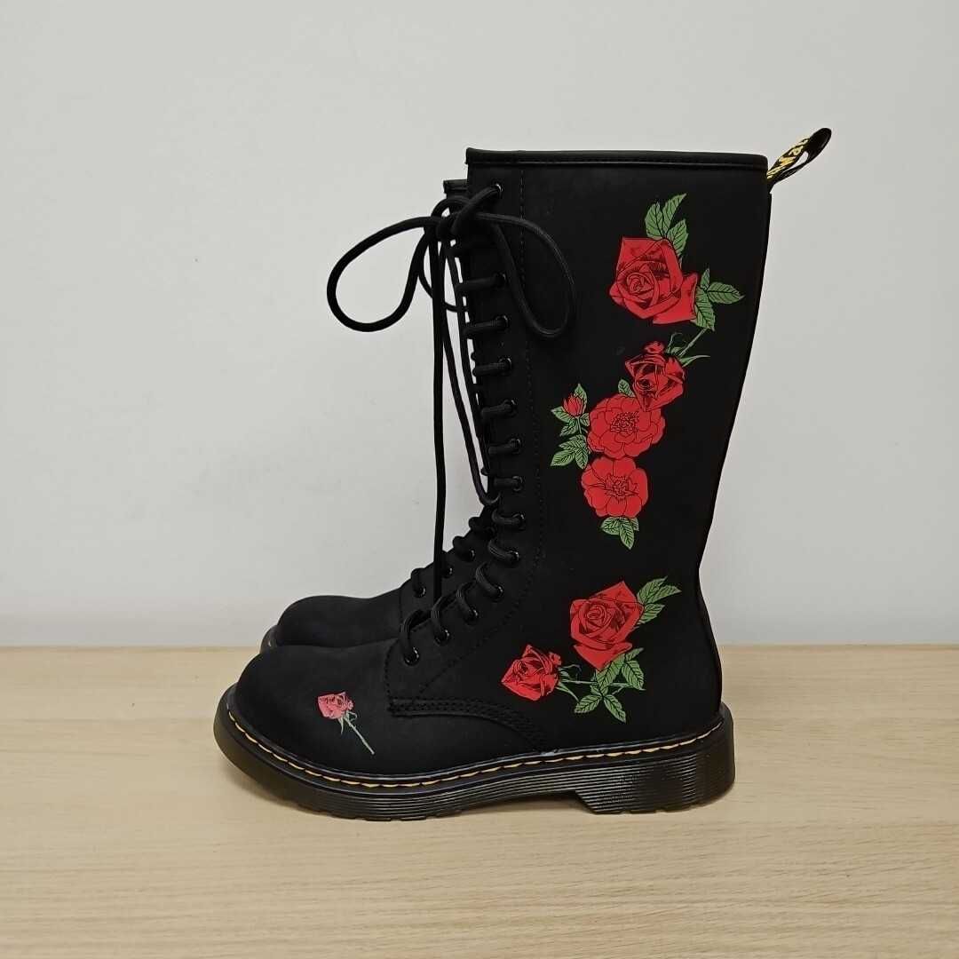 Ботуши/кубинки Dr. Martens 1914 Y Vonda Red Roses Floral Black Boots